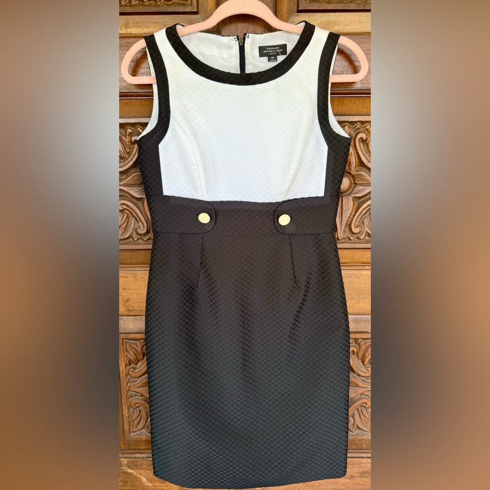 Tahari Black & White Sleeveless Career Sheath Dress, Lined. NWOT. Size 4P. - Picture 6 of 6